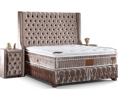 Lit boxspring avec coffre rangement matelas complete gold CHESTERFIELD LUXURY