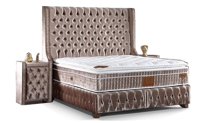 Lit boxspring avec coffre rangement matelas complete gold CHESTERFIELD LUXURY