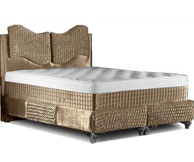 Lit boxspring avec coffre rangement matelas complete beige ETOY