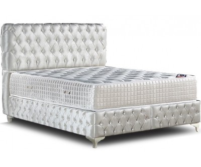 Lit boxspring avec coffre rangement matelas complete blanc  FULCHESTER