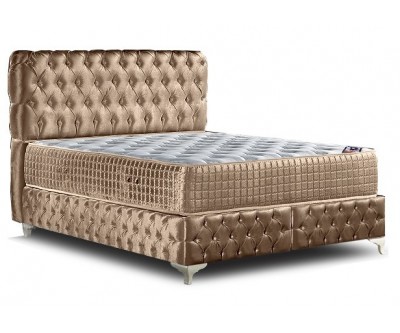 Lit boxspring avec coffre rangement matelas complete beige FULCHESTER