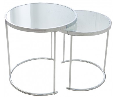 Table basse Art Déco, lot de 2, blanc chrome