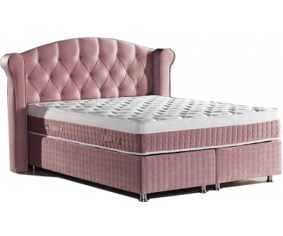 Lit boxspring avec coffre rangement matelas complete rose GALAXY