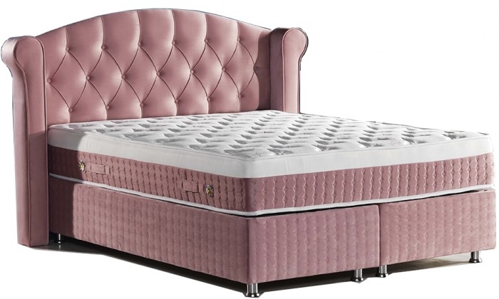 Lit boxspring avec coffre rangement matelas complete rose GALAXY