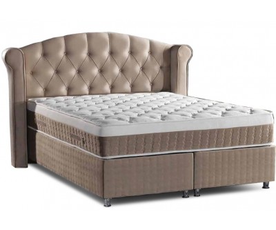 Lit boxspring avec coffre rangement matelas complete taupe GALAXY