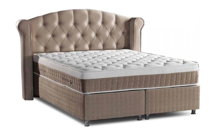 Lit boxspring avec coffre rangement matelas complete taupe GALAXY