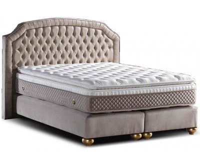 Lit boxspring avec coffre rangement matelas complete beige  VALENTINA