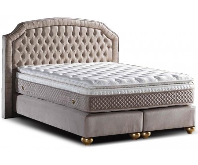 Lit boxspring avec coffre rangement matelas complete beige  VALENTINA