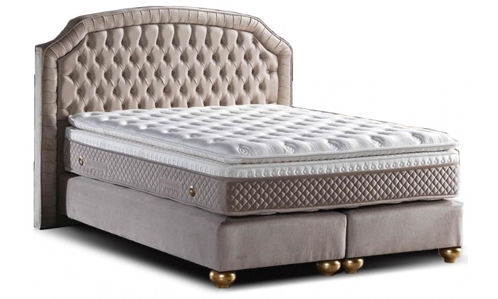 Lit boxspring avec coffre rangement matelas complete beige  VALENTINA