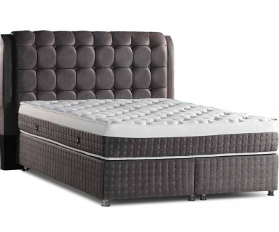 Lit boxspring avec coffre rangement design lit type chesterfield double luxury gris SLEEPSTYL