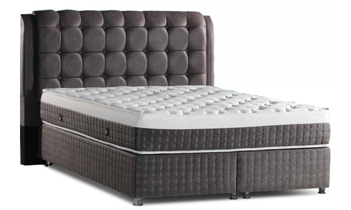 Lit boxspring avec coffre rangement design lit type chesterfield double luxury gris SLEEPSTYL