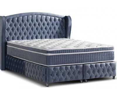 Lit boxspring avec coffre rangement matelas complete blue CHURCHILL