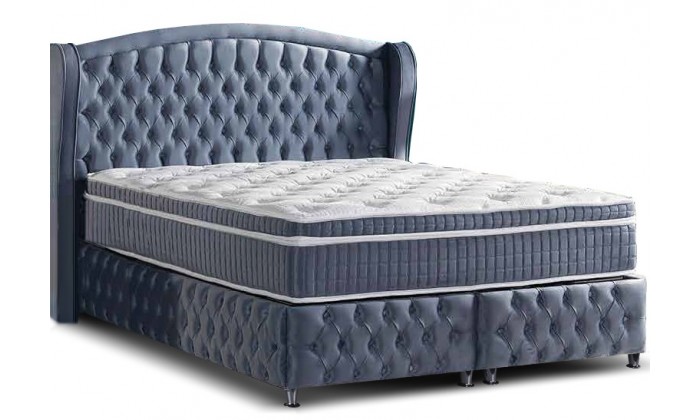 Lit boxspring avec coffre rangement matelas complete blue CHURCHILL