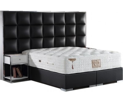 Lit avec coffre rangement matelas et 2 table de nuit boxspring complete tissu noir LUXVELVET