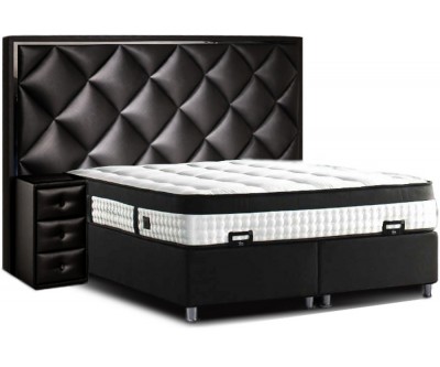 Lit avec coffre rangement matelas de nuit boxspring complete noir MILLENIUM