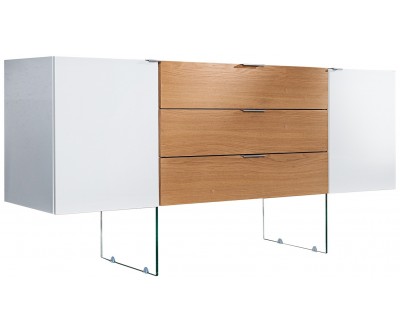 Buffet Onyx 160cm en verre chêne blanc