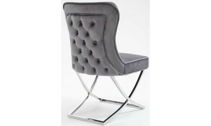 Chaises de salle à manger design capitonnées gris pieds chorome DIMITRI