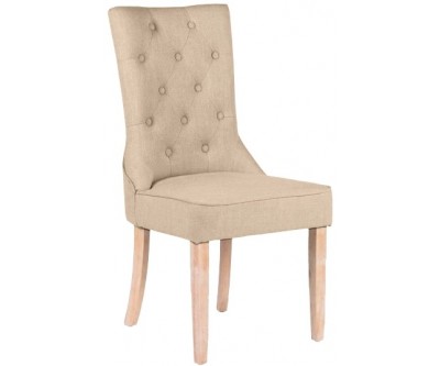 Chaise de charme capitonnée en tissu lin beige et bois naturel VOIRON