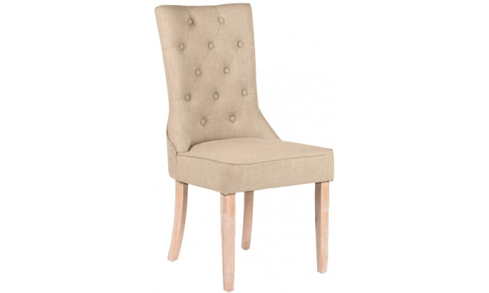 Chaise de charme capitonnée en tissu lin beige et bois naturel VOIRON