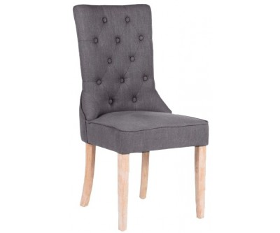 Chaise de charme capitonnée en tissu lin gris et bois naturel VOIRON