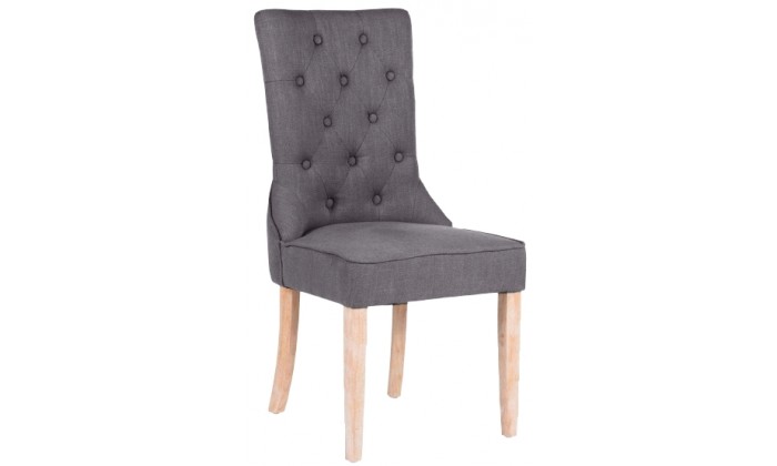 Chaise de charme capitonnée en tissu lin gris et bois naturel VOIRON