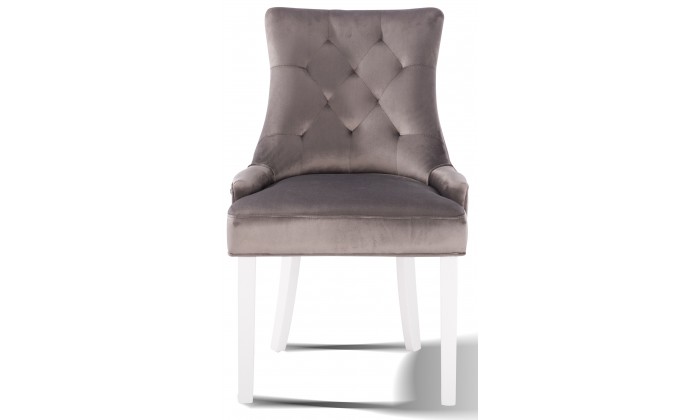 Chaises de salle à manger capitonnée design en tissu velours gris pieds blanc JONNA