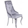 Chaises design capitonné avec pied baroque en acier inoxydable poli et recouvrement en velours gris avec anneau BARLON