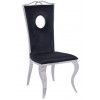 Chaises design pied baroque en acier inoxydable poli et recouvrement en velours noir REMONE