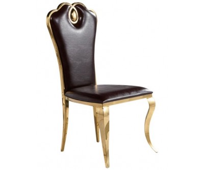 Chaises design pied baroque en inoxydable GOLD poli et recouvrement en simili cuir noir LIMONE