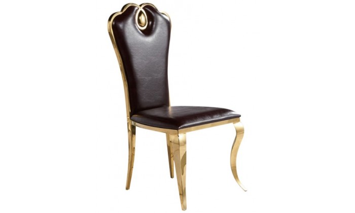 Chaises design pied baroque en inoxydable GOLD poli et recouvrement en simili cuir noir LIMONE