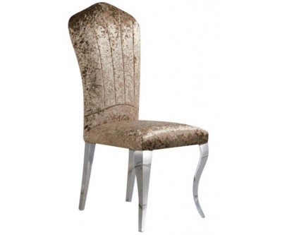 Chaises design pied baroque en inoxydable poli et recouvrement en tissu beige LEYLAC