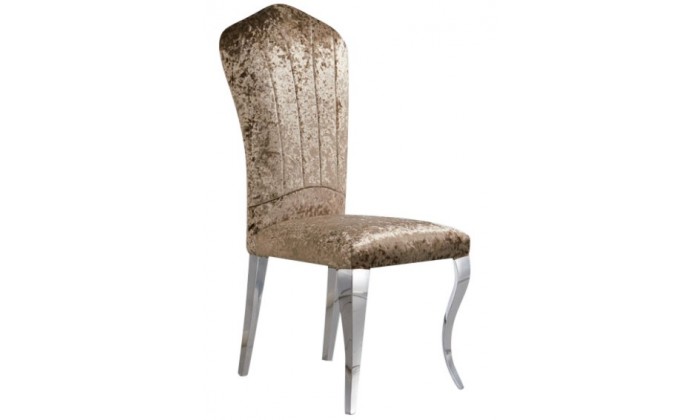 Chaises design pied baroque en inoxydable poli et recouvrement en tissu beige LEYLAC