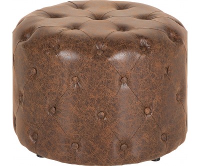 Pouf chesterfield 60cm vintage marron rond