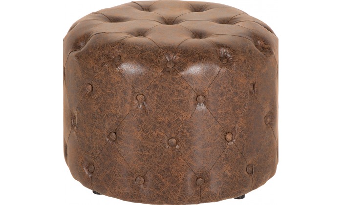 Pouf chesterfield 60cm vintage marron rond