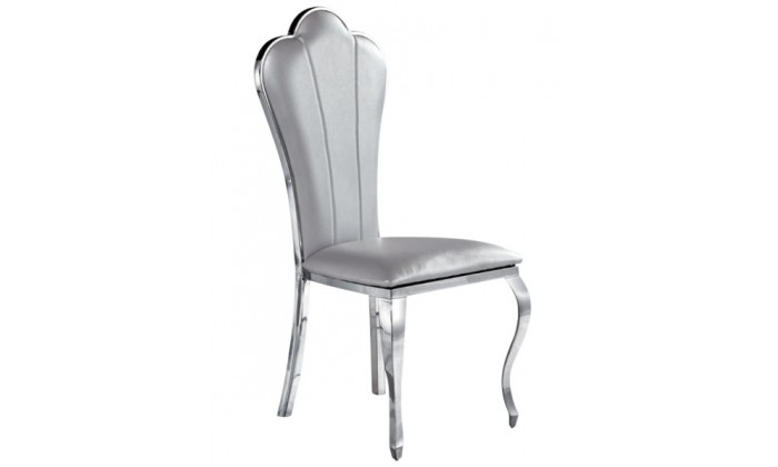 Chaises design pied baroque en inoxydable poli gris ZITA