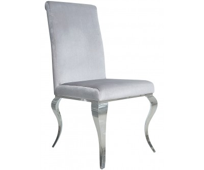 Chaises design pied baroque en inoxydable poli gris SIESTA