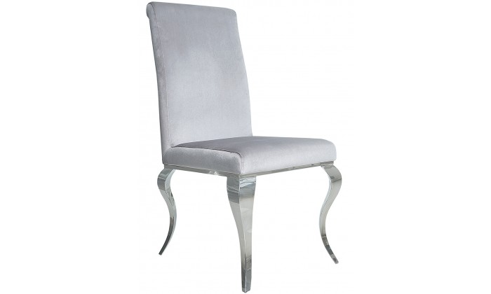 Chaises design pied baroque en inoxydable poli gris SIESTA