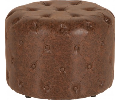 Pouf chesterfield 60cm brun antique rond