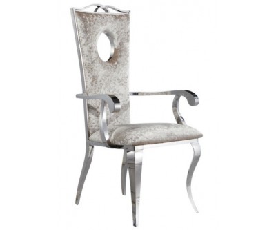 Fauteuille chaises design pied baroque en acier inoxydable poli en velours gris ELODILUX