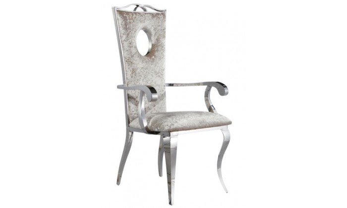 Fauteuille chaises design pied baroque en acier inoxydable poli en velours gris ELODILUX