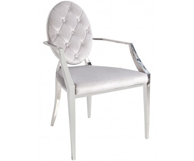 Fauteuille avec accoudoirdesign pied baroque en acier inoxydable poli et recouvrement en velours gris BARONELI