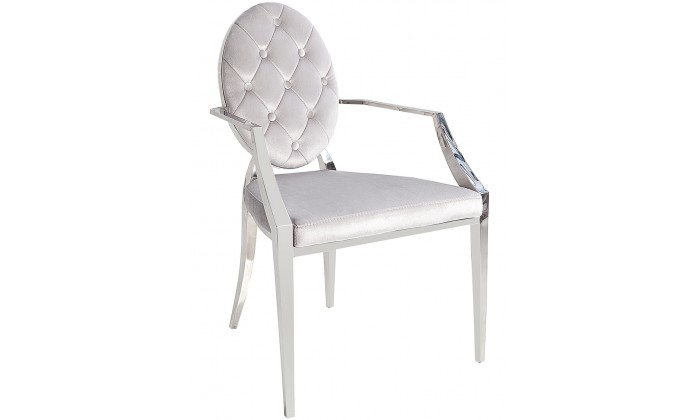 Fauteuille avec accoudoirdesign pied baroque en acier inoxydable poli et recouvrement en velours gris BARONELI