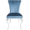Chaise de salle a manger design pied baroque en acier inoxydable poli et recouvrement en velours blue BARBARA