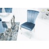 Chaise de salle a manger design pied baroque en acier inoxydable poli et recouvrement en velours blue BARBARA