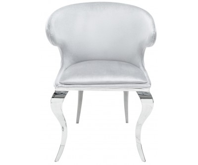 Fauteuille avec accoudoirdesign pied baroque en acier inoxydable poli et recouvrement en velours gris ROCOCO