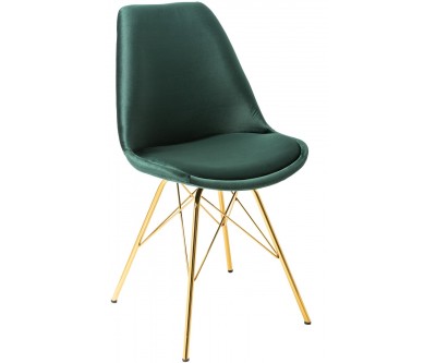 Chaise de salle à manger design scandinavia  velours vert foncé pieds gold  MODILUX