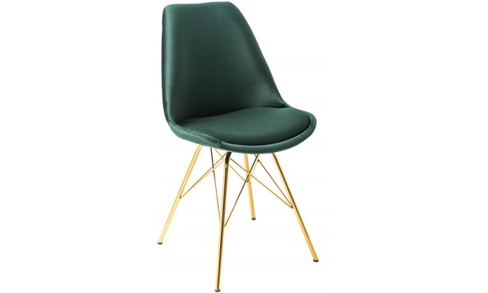 Chaise de salle à manger design scandinavia  velours vert foncé pieds gold  MODILUX