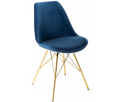Chaise de salle à manger design scandinavia  velours blue foncé pieds gold  MODILUX