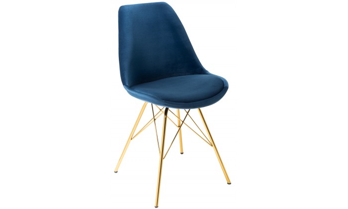 Chaise de salle à manger design scandinavia  velours blue foncé pieds gold  MODILUX