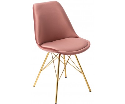 Chaise de salle à manger design scandinavia  velours rose pieds gold  MODILUX